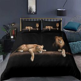 Bedding sets Black Lion Duvet Cover Animal Bed Sheet 3 Piece Set Single Double King Queen Full Size 1 Comforter 2 case H240521 FON0