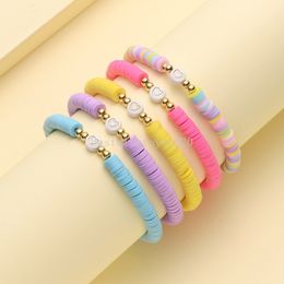 Candy Colour Beads Bracelet 5pcs Fashion Love Heart Soft Ceramic Beads Chain for Women Girl Kids Christmas Party Jewellery Gift Set