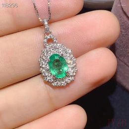 Cluster Rings Luxury Sterling Silver Natural Emerald Necklace With Green Stone White Gold-plated Wedding Jewelry