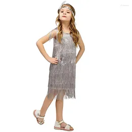 Casual Dresses SCEINRET Tassel Dress For Girls Vintage Latin Disco Dance Fringe Party Perform Costume