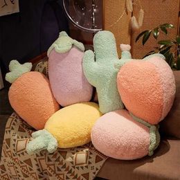 Plush Pillows Cushions Ins Cotton Wool Fruits Plush Pillow Soft Peach/Strawberry/Pineapple Stuffed Toy Vegetables Doll Home Decor Love Valentines Gift H240521