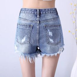 Women's Jeans Summer Women's High Waist Hole Tassel Denim Shorts Personalized College Loose Fit Wide Leg Short Pants Casual Mujer