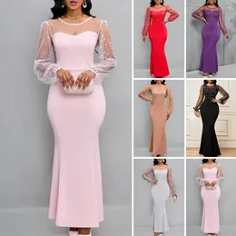 Casual Dresses Mesh Long Sleeve Maxi Dress Women 2024 Y2K Summer Bodycon Elegant Sexy Outfits Ladies Birthday Party Club Sundress