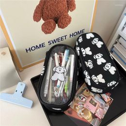 Cartoon Puppy Dog Zipper Pencil Bag Multi-function Transparent Storage Large-capacity Stationery Case High-looking Pen Box
