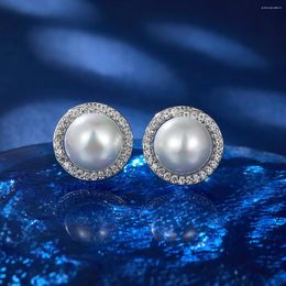 Stud Earrings S925 Sterling Silver Elegant Romantic Pearl Inlaid Zircon Ladies Banquet Wedding Can Wear