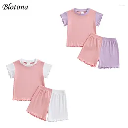 Clothing Sets Blotona Kids Girls Shorts Set Contrast Color Short Sleeve Crew Neck T-shirt With Summer Outfit 6M-4Y