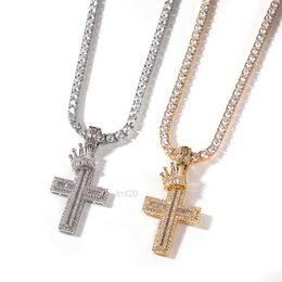 Designer Cuban Link Chain Pendant Necklaces Crown Cross Pendant Necklace Men Hip Hop Punk Fashion Personality Wide Gra Moissanite Diamond 18k Gold Sterling Silver C