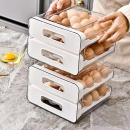 Storage Bottles Transparent Egg Tray Stackable Holder For Fridge Drawer Automatic Rolling Container With Lid Plastic Dispenser Home