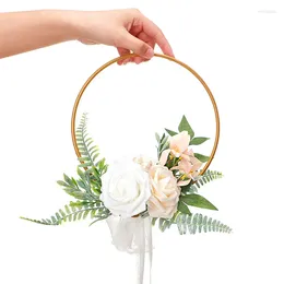 Decorative Flowers Artificial Rose Flower Hoop Spring Wreaths For Front Door Wreath Simulation Garland Wedding Party Decoration