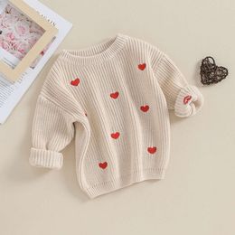 Suefunskry Newborn Baby Girl Boy Knitted Long Sleeve Sweaters Heart Embroidery Loose Pullover Toddler Casual Jumper Tops L2405