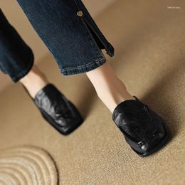 Casual Shoes Spring Simple Woman Basic Style Mules Girls Square Toe Mullers Slippers Daily Wear Sheepskin Women Flats