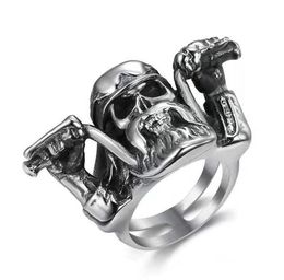 Men's Large Size Stainless Steel Riding Motorcycle Punk Cool Skeleton Ring Hip Hop Jewellery Skull Ring Men9064879