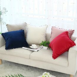 Pillow Cute Pompom Ball Covers Pink Red Blue Ivory Solid Cover Soft Velvet Home Decorative 45x45cm For Sofa Bed Chair