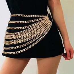 Fashion Designer Metal Chain Belt For Women Golden Personality Hip Hop Style Tassel Belts Goth Waistband Dress Accessory 240522