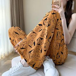 Women's Pants Korean Style Ice Silk Streetwear Women Baggy Graffiti Chiffon Wide Leg Trousers Lady Casual Joggers Bottoms