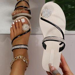Slippers 2024 Summer Beach Women's Pearl Toe Elastic Sandals Flat Belt Casual Home