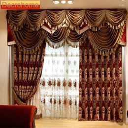 Curtain Customized High-end Wine Red Embroidered Window Screen Chenille Thickened Curtains For Living Room Bedroom French Balcony