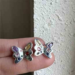 Stud Earrings Spring Simple Colourful Zircon Metal Butterfly Heart Rings Cute Silver Colour Studs For Women Jewellery Accessories