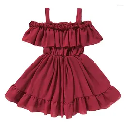 Girl Dresses Girls Dress Summer Princess Sleeve Cotton Linen Ruffles Straps Buckles Skirt Children Clothes Toddler Kids Outfit