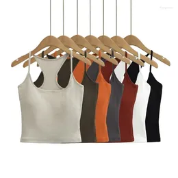 Women's Tanks Square Collar Women Sleeveless Thin Sling Tank Crop Vests With Chest Cushion Summer Sexy Y2k Tops