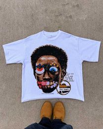 Men's T-Shirts American Gothic trend big head printed oversized T-shirt for mens Y2K street hip-hop Harajuku casual fashion short sleeved top Q240521