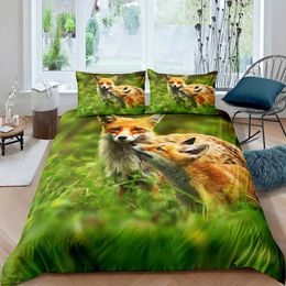 Bedding sets Fox Print Comforter Cover Set for Boys Girls Children 3D Animal Theme Duvet Room Decor Full Size Quilt 3Pcs H240521 ZZFO