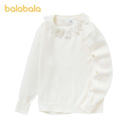 Balabala 유아 2023 소녀 봄 가을 니트 스웨터 스 플라이 싱 달콤한 레이스 칼라 L2405 L2405