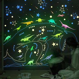 Luminous Cartoon Dinosaur Park Wall Sticker for Kids Room Decoration Mural Decor Vinyl Decals for Home Wall Decor Wallpaper 240522