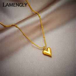 Pendant Necklaces LAMENGLY 316L Stainless Steel Gold Heart shaped Necklace Suitable for Womens New Trends Girls Clavik Chain Jewellery Festival Gifts d240522