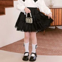Skirts Black Fluffy Mesh Lace Skirt 2023 New Girls Princess Tutu Skirts Children Tulle Skirt Knee-length Ball Gown Y240522
