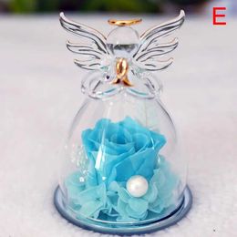 Decorative Objects Figurines Valentines Day gifts roses in angel statues reserved by angels for women mothers wives wedding eternal flowers glass H240521 XQSE