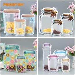 Storage Bags 3Pcs Reusable Mason Jar Bottles Bag Waterproof Candy Grocery Cookies Seal Fresh Baking Food Kitchen Organiser