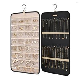 Storage Bags Hanging Jewellery Organiser Set Double Sided 32 Pockets 28 Hook And Loop Black Accessories Closet Stand