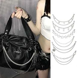 Keychains Lanyards Y2k bag with metal pearl chain multi-layer bag chain handbag DIY handle star shaped pendant shoulder bag accessories Q240521