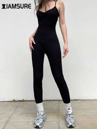 Womens Jumpsuits Rompers IAMSURE Sporty Activewear Basic Solid Camis Jumpsuits Casual Slash Neck Sleeveless Rompers Women 2024 Summer Fashion Streetwear Y2SQ8O