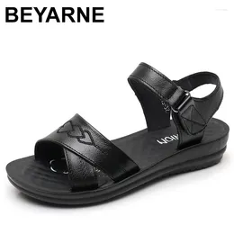 Casual Shoes Women Female Old Mother Ladies Cow Genuine Leather Sandals Summer Beach Hook Loop Size 35-41 XZ-113