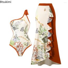 Women's Swimwear 2024 Sexy Bikini One Piece Swimsuit Print Bathing Suit Beach Dress Cover Up Luxury Surf Wear Summer Beachwear