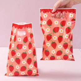 Gift Wrap 10/25/50pcs Strawberry Pattern Tote Bag Girls Party Plastic Packaging Birthday Supplies Kids Favours