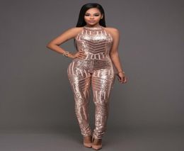 Fashion New Champagne Jumpsuit Black Slinky Metallic Glitter Bodysuit Catsuit Disco Backless Sequin Jumpsuits2989977