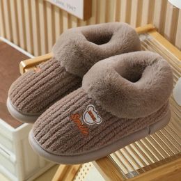 Slippers 2024 Winter Warm Household Couples Wear Thick Soled Non-slip Women Shoes Cartoon Cashmere Cotton-padded Zapatos De Mujer