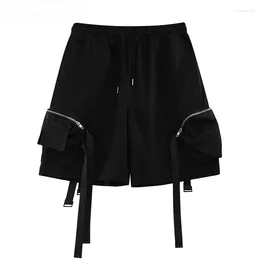 Women's Shorts High Street Frock Black Summer Oversize Loose Trendy Fifth Pants Elastic Waistband Lace-up Short Pant For Women