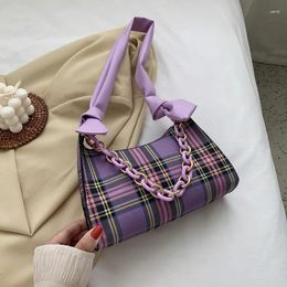 Evening Bags Shoulder Bag For Women Vintage Plaid Underarm Luxury Designer Purple Handbags Summer Spring Female Small Square