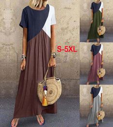 Women Large Size Cut Sew Long Dresses Fashion Loose Color Block Contrast Casual ALine Irregular Dress For Ladies Summer S5XL2360605