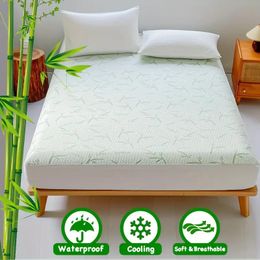 1pc Waterproof Bamboo Mattress Cover Without Pillowcase Cooling Breathable Fitted Bed Sheet With 614inches Deep Pocket 240513