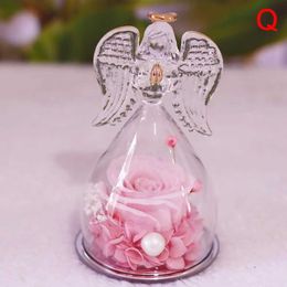 Decorative Objects Figurines Valentines Day gifts roses in angel statues reserved by angels for women mothers wives wedding eternal flowers glass H240521 ZX1V
