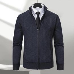 Men's Sweaters Men Cardigan Long Sleeve Pockets Stand Collar Sweater Zipper Placket Knitting Coat Ribbed Trim Wave Pattern Top Clothes