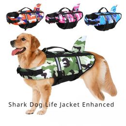 Dog Apparel Shark dog lifestyle and enhanced Buoyancy small swimsuit safety vest with handle suitable for medium-sized large surfing H240522