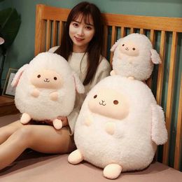 Plush Dolls Korea Fat Round Lamb Plush Pillow Soft Stuffed Animal Simulation Sheep Plush Doll For Children Room Decor Chair Cushion Gifts H240521