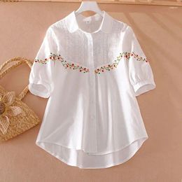 Women's Blouses Minimalist Summer Solid Polo Collar Embroidery Patchwork Single Breasted Fashion Versatile Short Sleeve Loose Shirt Tops