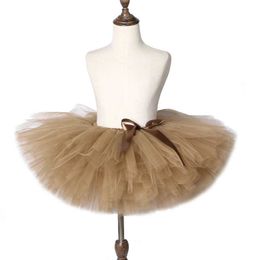 Skirts Solid Brown Coffee Baby Girls Tutu Skirt Costume Kids Dance Tutus Fluffy Ballet Bubble Skirts Children Ball Gown for 3M-14 Years Y240522